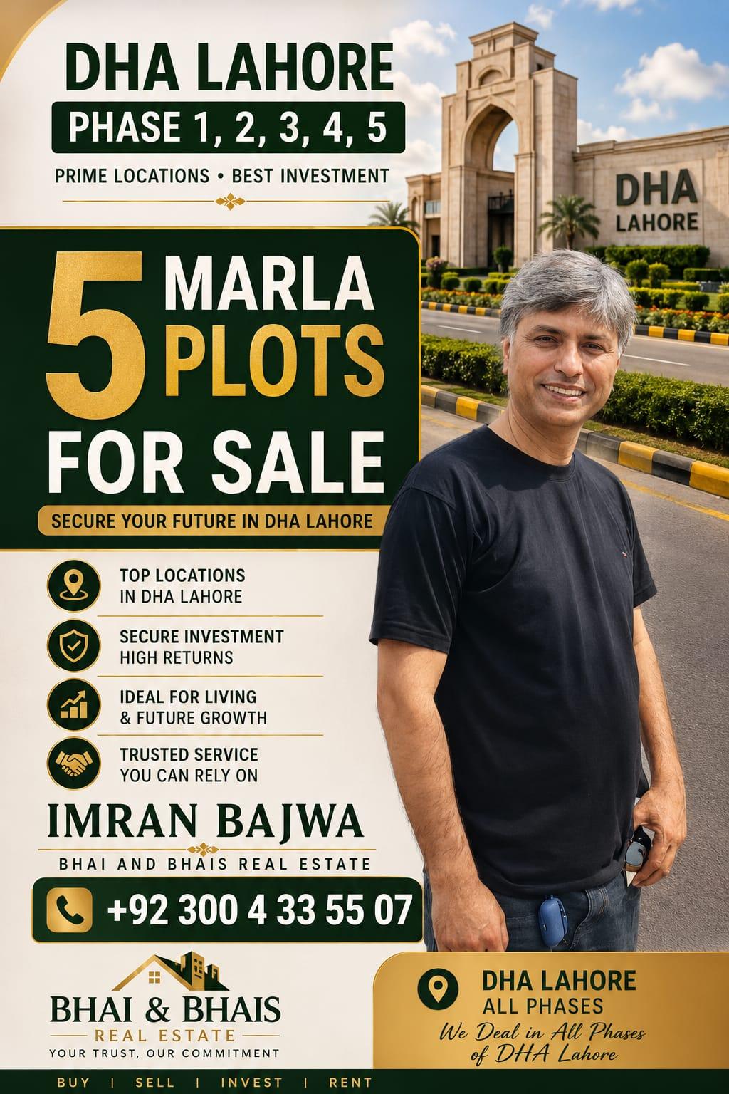 🔥 👑 GOLDEN INVENTORY: Premium 5 Marla Residential Plots for Sale in DHA Lahore Phases 1, 2, 3, 4, & 5 – Bhai and Bhai’s Real Estate 👑 🔥