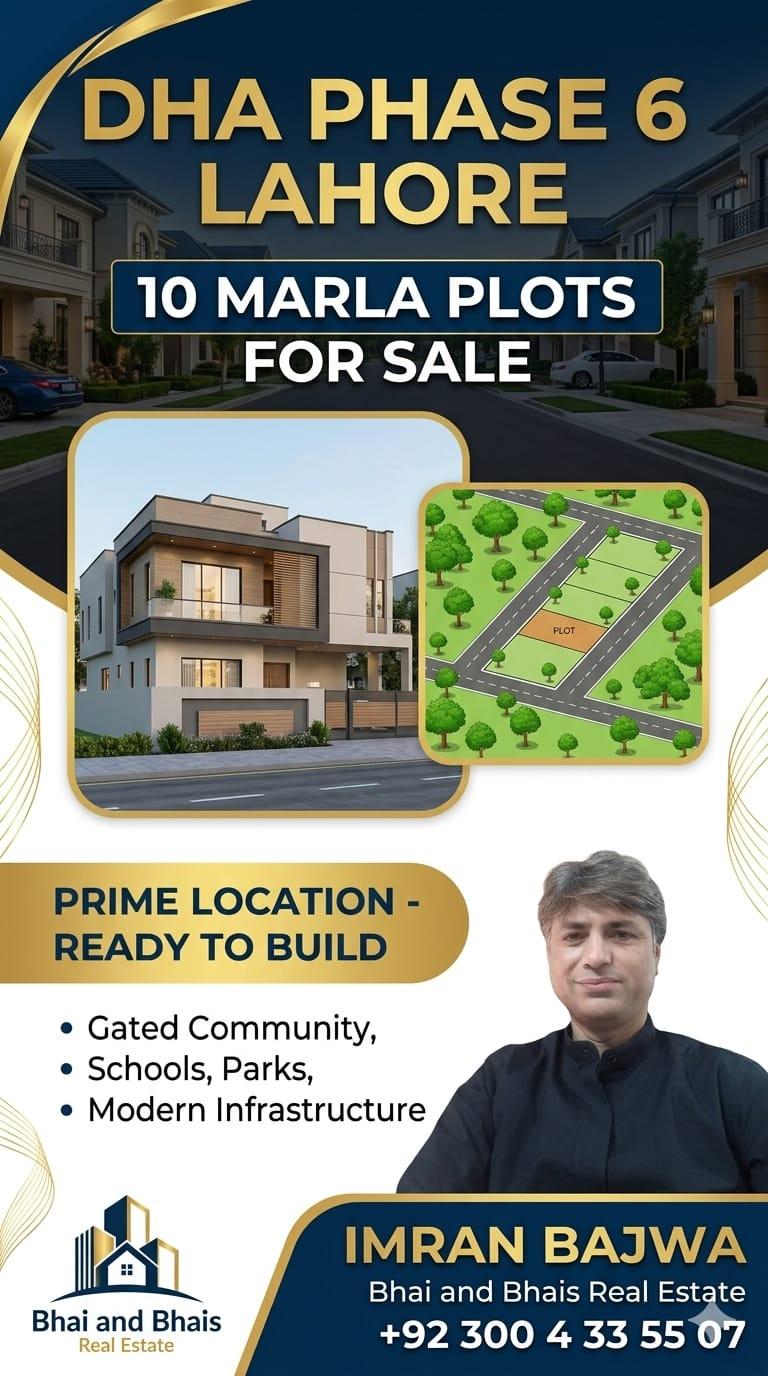 🔥 🏡 Premium 10 Marla Residential Plot for Sale in DHA Lahore Phase 6 – Bhai and Bhai’s Real Estate 🔥